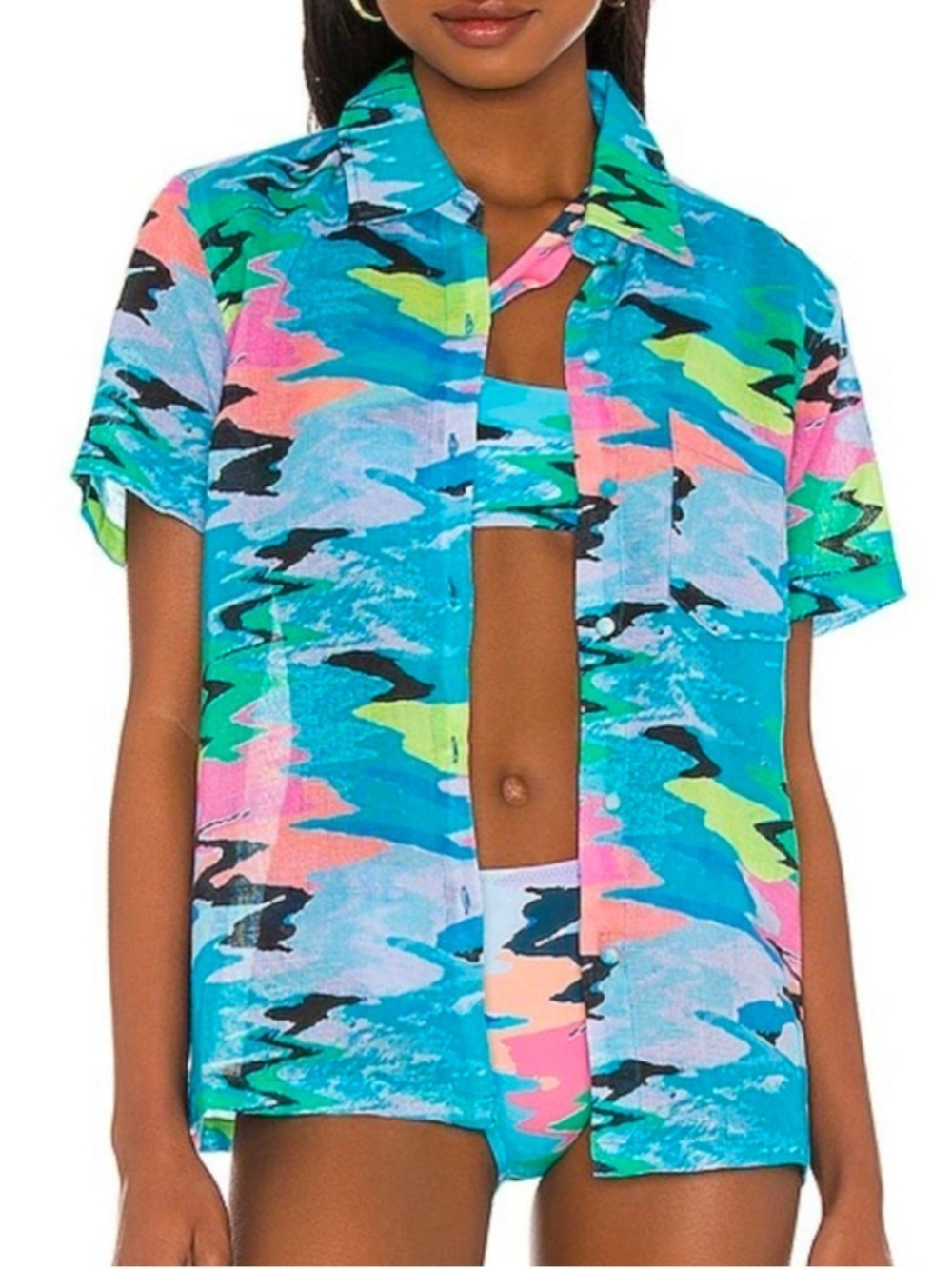 Revolve Solid & Striped Cabana Shirt in Distortia Size XS